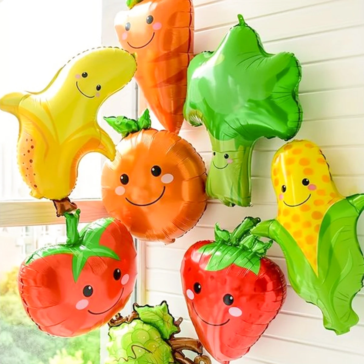 Orange Lighting Decor - 7pcs Fruit Vegetable Themed Balloons Strawberry