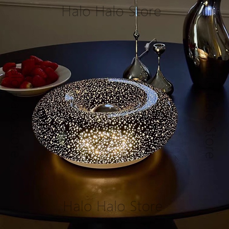 Orange Lighting Decor - Black starry night light orange donut
