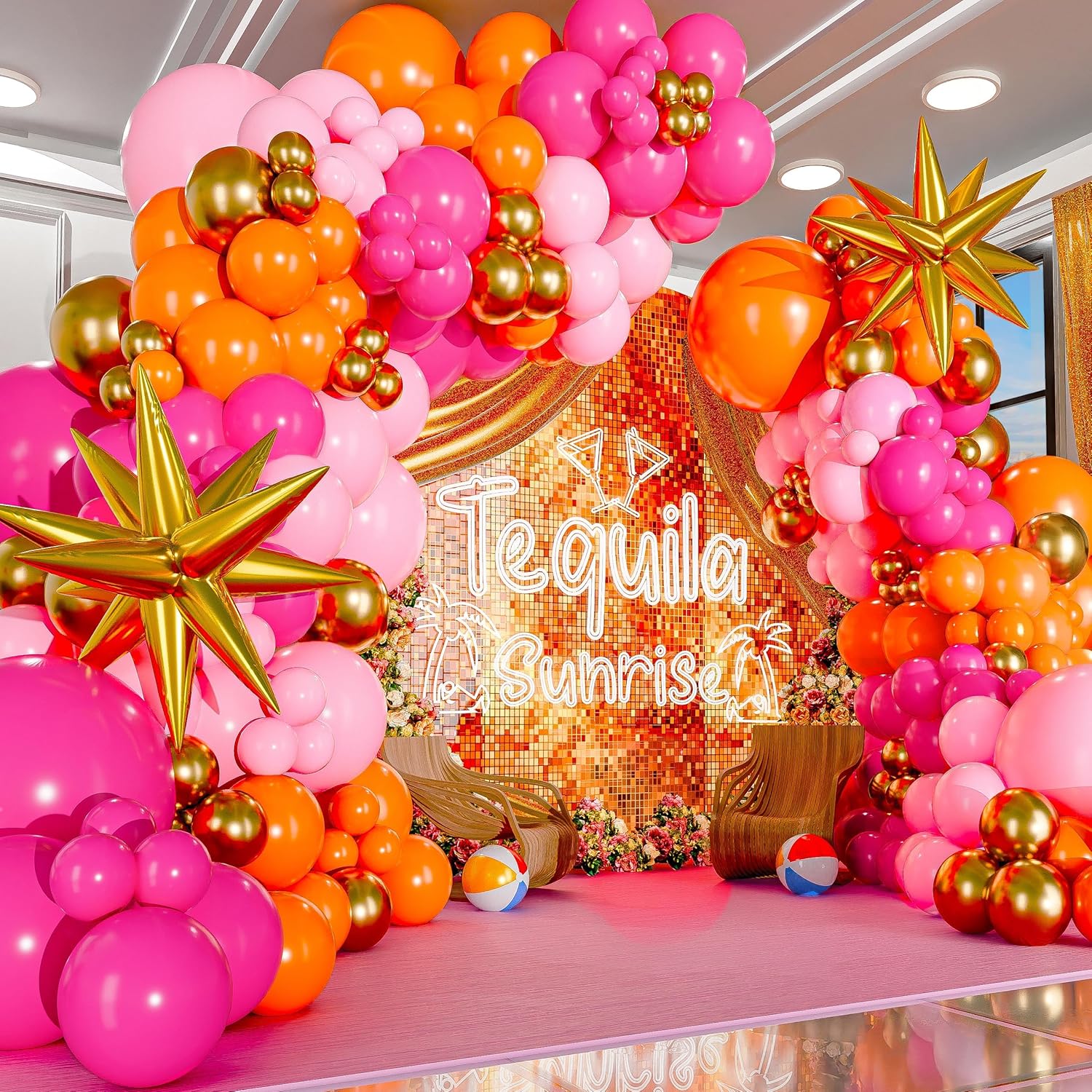 123Pcs Hot Pink and Orange Bal - Orange Lighting Decor 评论和价格