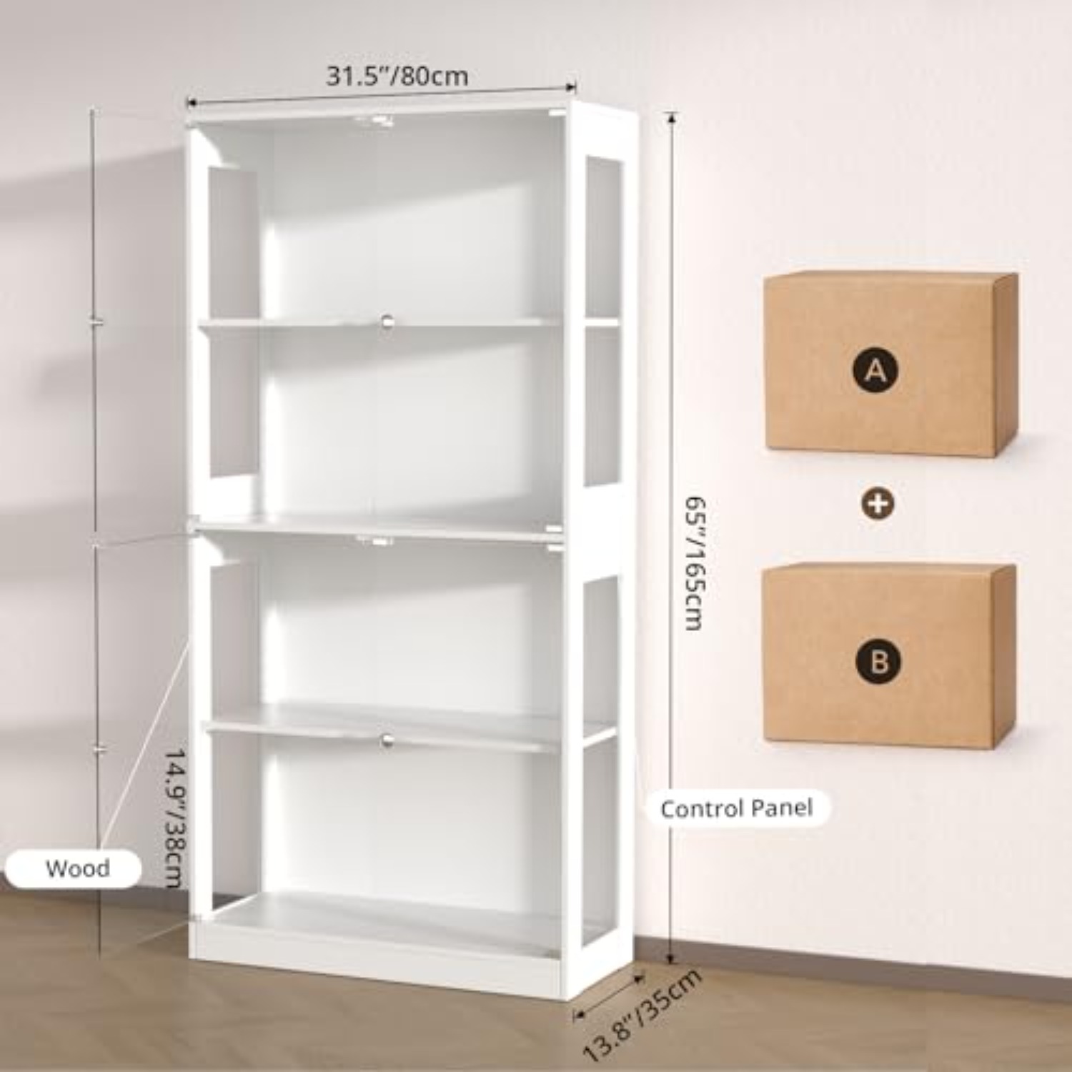 65'' Display Cabinet with Glas - Lighting & Home Decor Studio 评论和价格