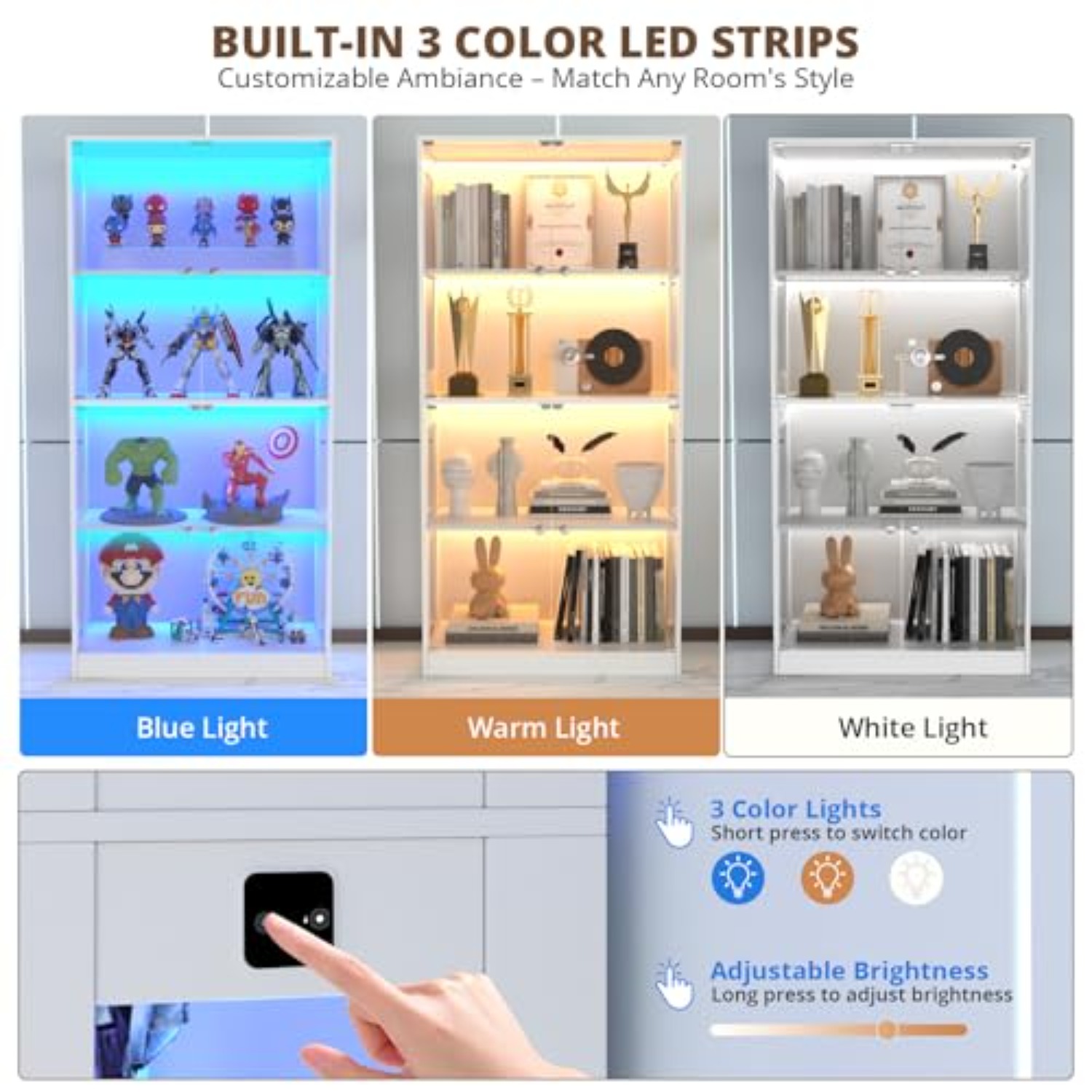 65'' Display Cabinet with Glas - Lighting & Home Decor Studio 评论和价格
