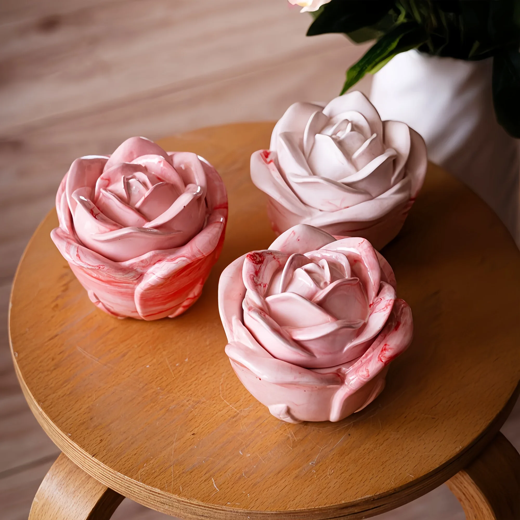 2-Piece Set Rose Shaped Silico - Candle Holder Set 评论和价格
