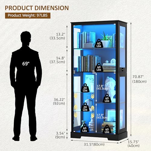 71” Glass Display Cabinet with - Lighting & Home Decor Studio 评论和价格