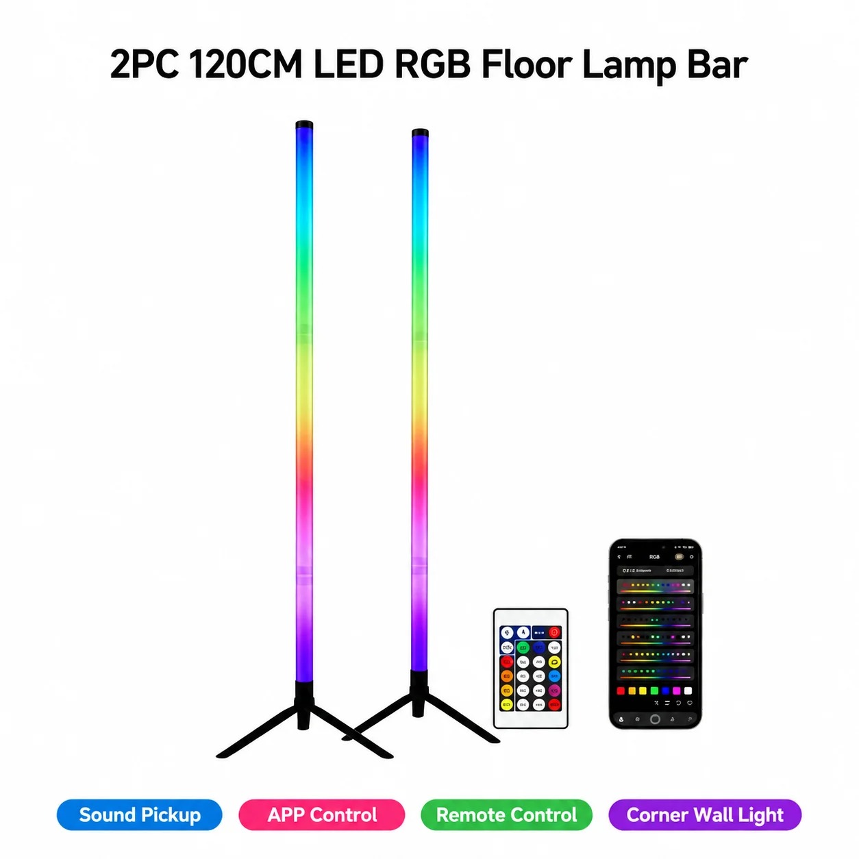 2PCS 120CM RGB Floor Lamp, Sou - Lighting Decor Home 评论和价格